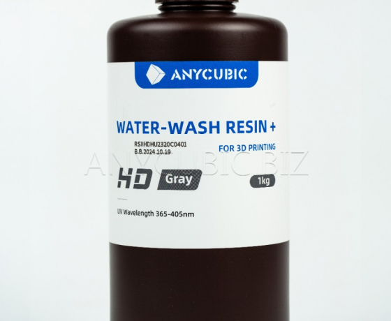 Фото 2 - Сіра HD Фотополімерна Смола що змивається водою | Anycubic Water-Wash Resin+ HD Gray 1кг